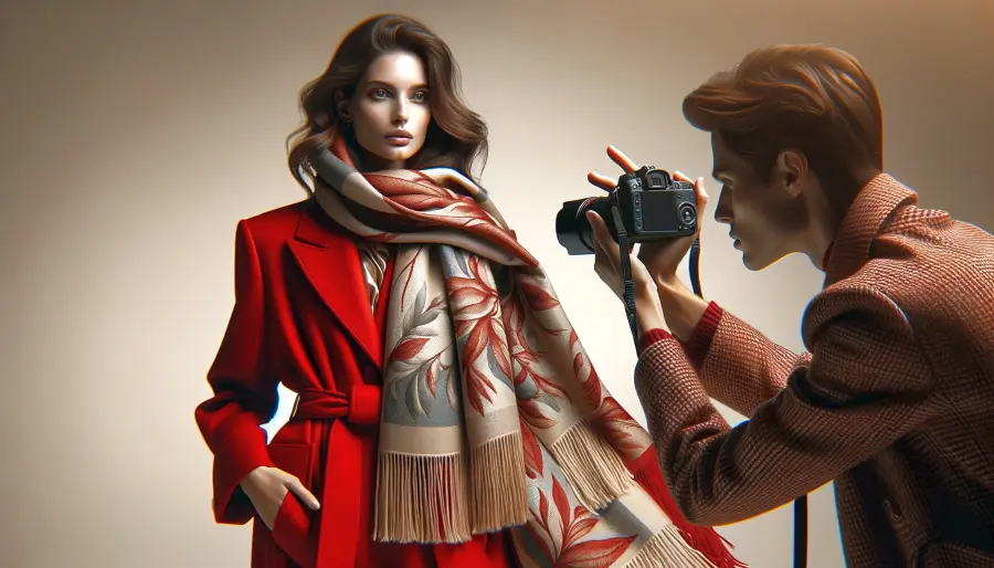 czerwony płaszcz i apaszka wizualizacja